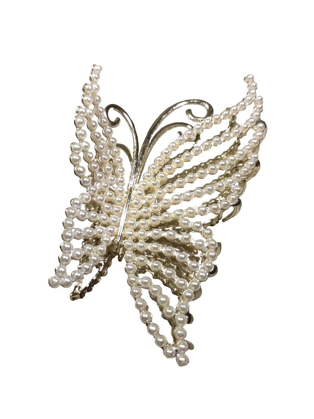 Hair Barrette Clip Pony Tail Holder Faux Pearls Gold Tone